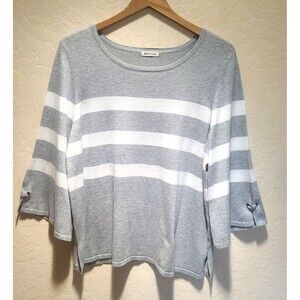 Margeaux & Ellie Heather Gray 3/4 Sleeve Striped Knit Sweater Size 2X Lagenlook